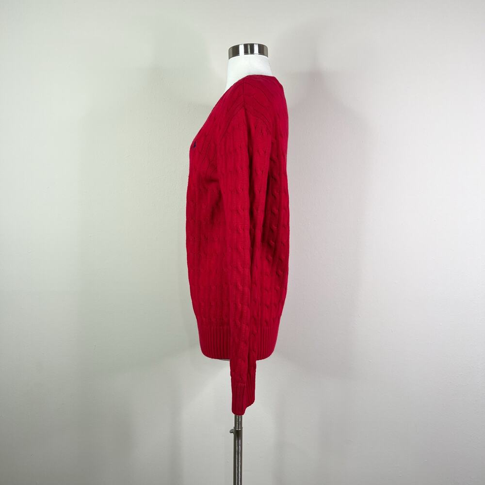 Polo Ralph Lauren | Women's Red Cable Knit Cotton Pullover Designer Sweater XL - Picture 9 of 10